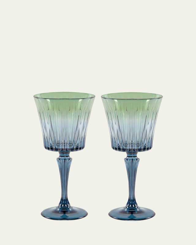Green Shaded Stemmed Water Glasses, Set of 2